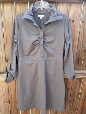 TEHAMA Gray Long-Sleeve Collared Pullover Dress